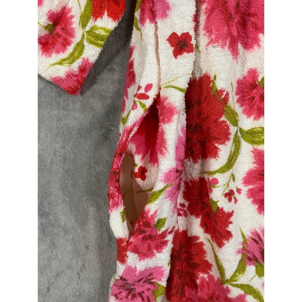 VTG Terry Tuck Robe OS Pink Red Floral Pouf Duster Terrycloth NEW 60s Grannycore - Picture 5 of 12
